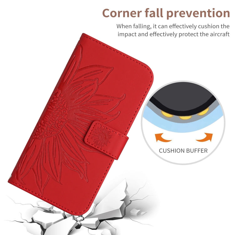 For Xiaomi 14 Skin Feel Sun Flower Embossed Flip Leather Phone Case with Lanyard(Red) - 14 Cases by buy2fix | Online Shopping UK | buy2fix