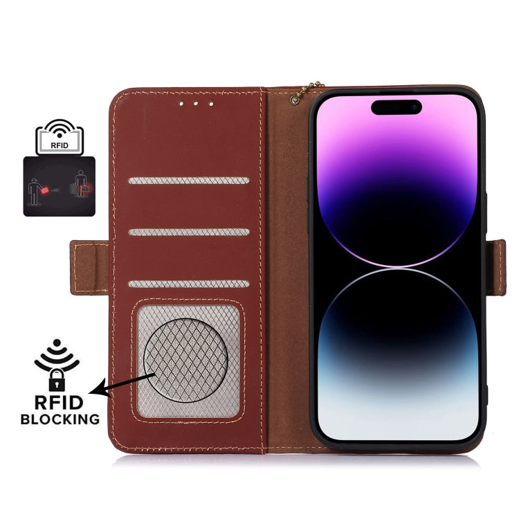 For Xiaomi Redmi Note 13 Pro 4G / POCO M6 Pro 4G Genuine Leather Magnetic RFID Leather Phone Case(Coffee) - Note 13 Pro Cases by buy2fix | Online Shopping UK | buy2fix