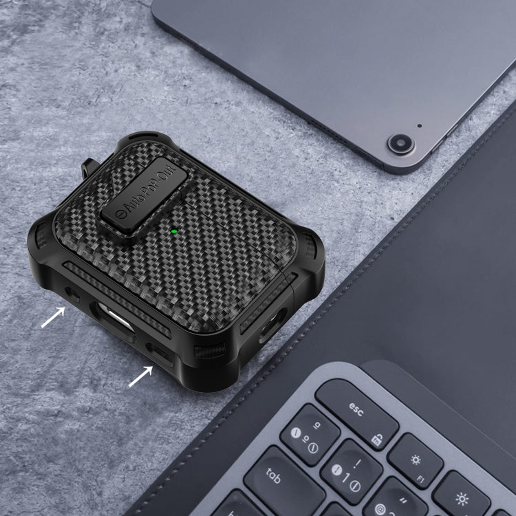 For AirPods 2 / 1 Alpha Carbon Fiber Wireless Bluetooth Earphone Protective Case(Black) - For AirPods 1/2 by buy2fix | Online Shopping UK | buy2fix