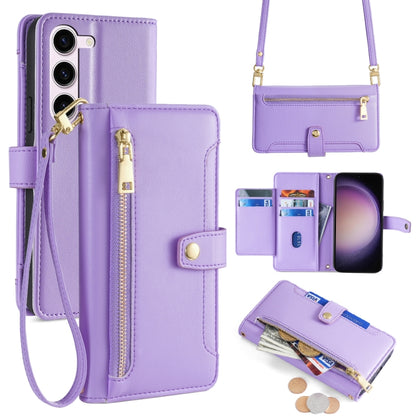 For Samsung Galaxy S24 5G Sheep Texture Cross-body Zipper Wallet Leather Phone Case(Purple) - Galaxy S24 5G Cases by buy2fix | Online Shopping UK | buy2fix