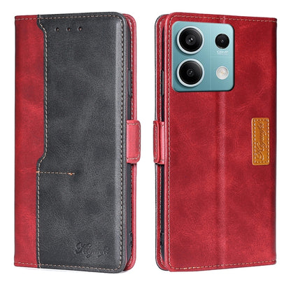 For Xiaomi Redmi Note 13 4G Contrast Color Side Buckle Leather Phone Case(Red + Black) - Note 13 Cases by buy2fix | Online Shopping UK | buy2fix