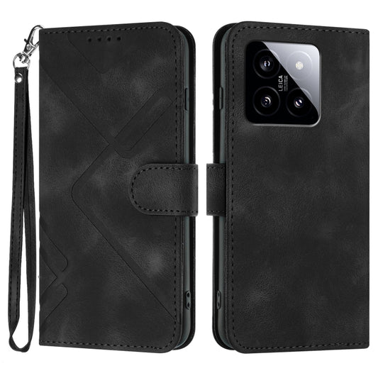 For Xiaomi 14 Line Pattern Skin Feel Leather Phone Case(Black) - 14 Cases by buy2fix | Online Shopping UK | buy2fix