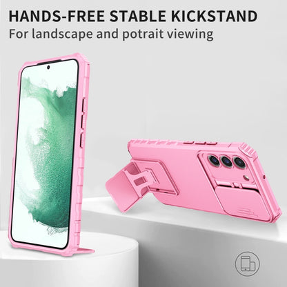 For Samsung Galaxy S22+ 5G Stereoscopic Holder Sliding Camshield Phone Case(Pink) - Galaxy S22+ 5G Cases by buy2fix | Online Shopping UK | buy2fix