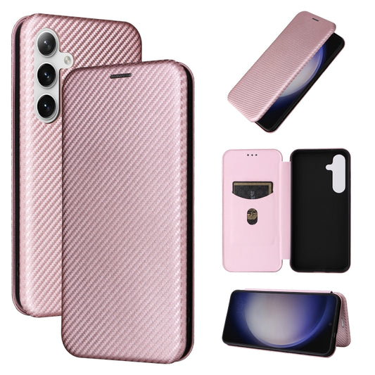 For Samsung Galaxy S24+ 5G Carbon Fiber Texture Flip Leather Phone Case(Pink) - Galaxy S24+ 5G Cases by buy2fix | Online Shopping UK | buy2fix