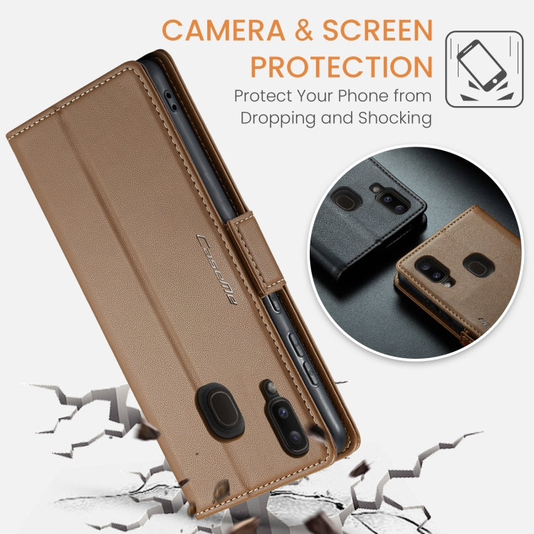 For Samsung Galaxy A20/A30/M10s CaseMe 023 Butterfly Buckle Litchi Texture RFID Anti-theft Leather Phone Case(Brown) - Galaxy Phone Cases by CaseMe | Online Shopping UK | buy2fix