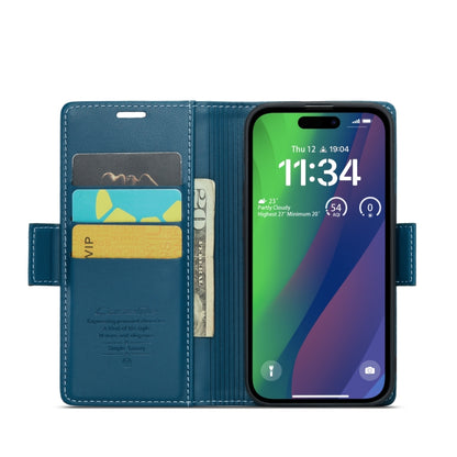 For iPhone 15 Plus CaseMe 023 Butterfly Buckle Litchi Texture RFID Anti-theft Leather Phone Case(Blue) - iPhone 15 Plus Cases by CaseMe | Online Shopping UK | buy2fix