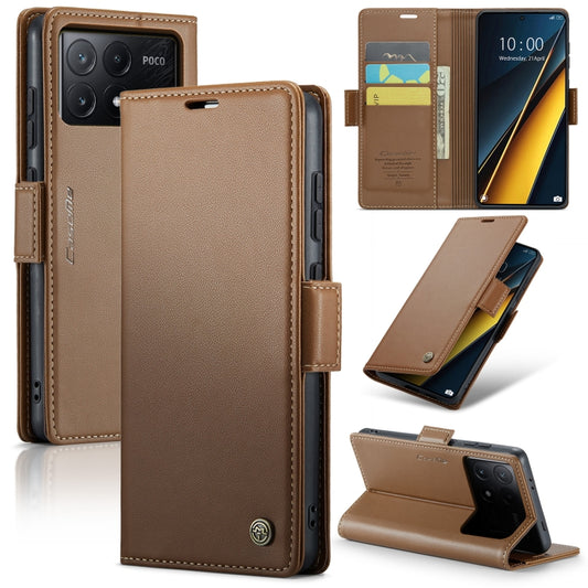 For Xiaomi Poco X6 Pro 5G/Redmi K70E 5G CaseMe 023 Butterfly Buckle Litchi Texture RFID Anti-theft Leather Phone Case(Brown) - K70E Cases by CaseMe | Online Shopping UK | buy2fix