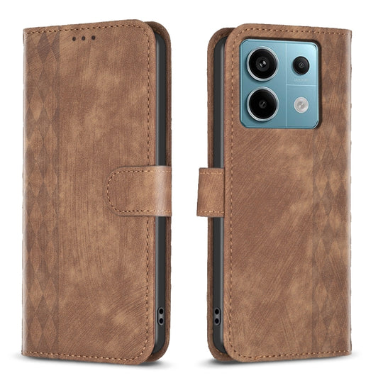 For Xiaomi Redmi Note 13 Pro 4G Global Plaid Embossed Leather Phone Case(Brown) - Note 13 Pro Cases by buy2fix | Online Shopping UK | buy2fix