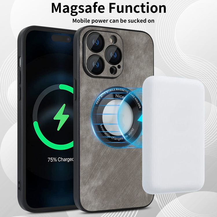 For iPhone 11 Pro Skin Feel Leather MagSafe Magnetic Phone Case(Grey) - iPhone 11 Pro Cases by buy2fix | Online Shopping UK | buy2fix