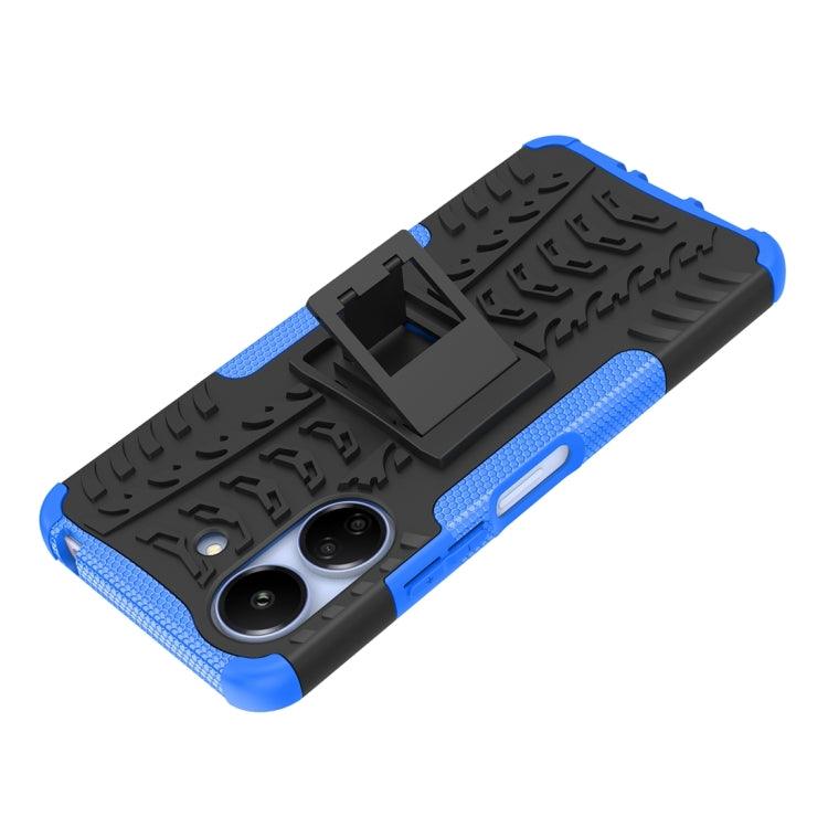 For Xiaomi Redmi 13C 4G Tire Texture TPU + PC Phone Case with Holder(Blue) - 13C Cases by buy2fix | Online Shopping UK | buy2fix