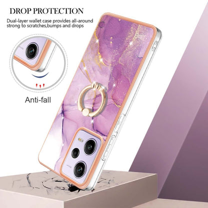 For Xiaomi Poco X5 Pro 5G Electroplating Marble IMD TPU Phone Case with Ring Holder(Purple 001) - Xiaomi Cases by buy2fix | Online Shopping UK | buy2fix