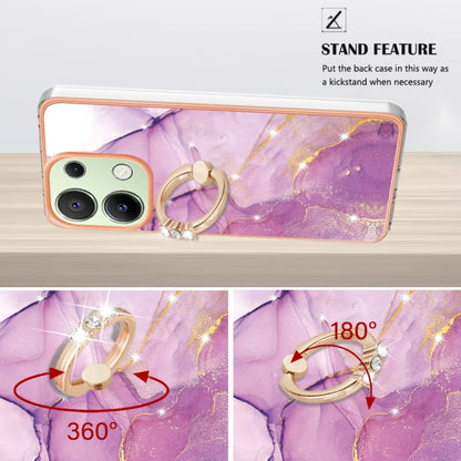 For Xiaomi Redmi Note 13 4G Global Electroplating Marble IMD TPU Phone Case with Ring Holder(Purple 001) -  by buy2fix | Online Shopping UK | buy2fix