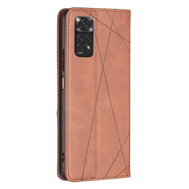 For Xiaomi Redmi Note 12S 4G / Note 11  Rhombus Texture Magnetic Leather Phone Case(Brown) - Xiaomi Cases by buy2fix | Online Shopping UK | buy2fix