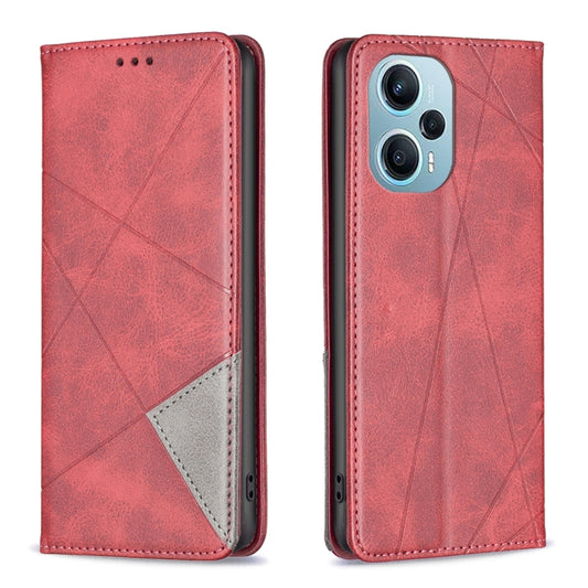 For Xiaomi Poco F5 5G / Redmi Note 12 Turbo Rhombus Texture Magnetic Leather Phone Case(Red) - Xiaomi Cases by buy2fix | Online Shopping UK | buy2fix