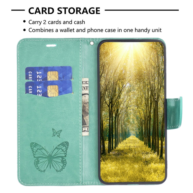 For Xiaomi Redmi 13C Two Butterflies Embossing Leather Phone Case(Green) - 13C Cases by buy2fix | Online Shopping UK | buy2fix