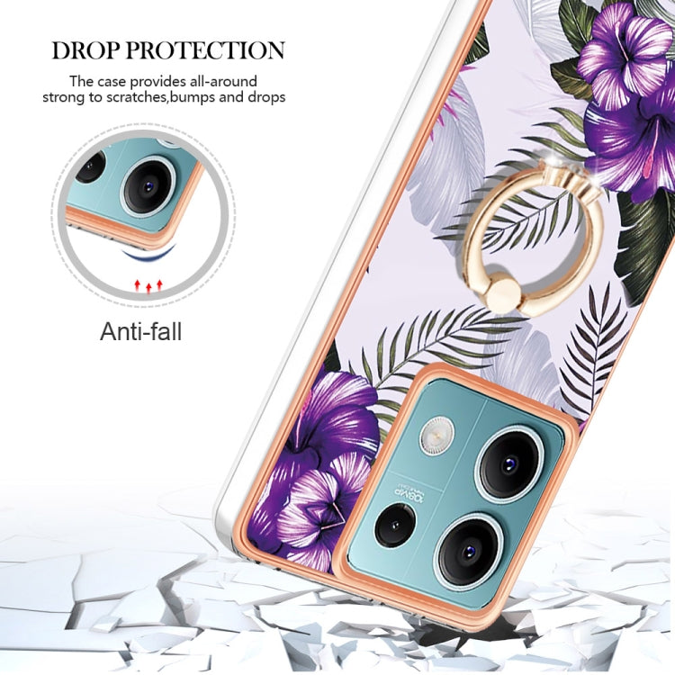 For Xiaomi Redmi Note 13 5G Global Electroplating IMD TPU Phone Case with Ring(Purple Flower) - Note 13 Cases by buy2fix | Online Shopping UK | buy2fix