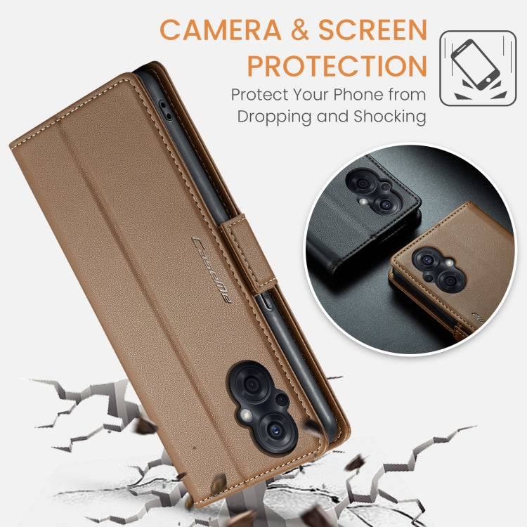 For OPPO Reno8 Lite Global CaseMe 023 Butterfly Buckle Litchi Texture RFID Anti-theft Leather Phone Case(Brown) - OPPO Cases by CaseMe | Online Shopping UK | buy2fix