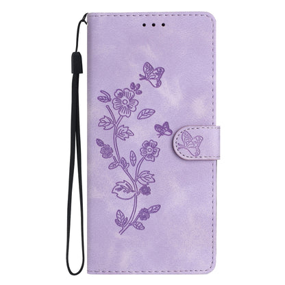 For iPhone 16 Flower Butterfly Embossing Pattern Leather Phone Case(Purple) - iPhone 16 Cases by buy2fix | Online Shopping UK | buy2fix