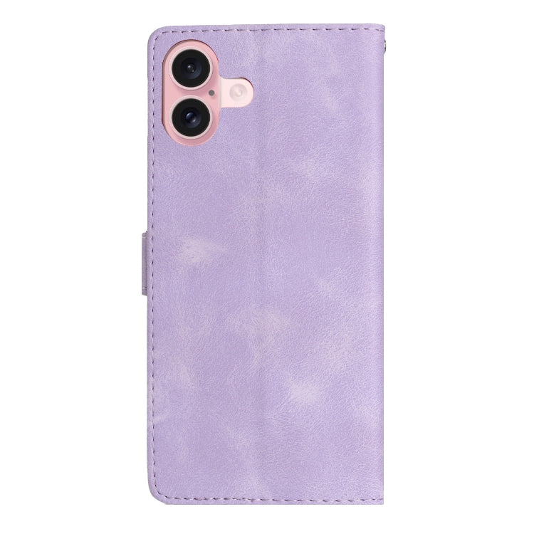 For iPhone 16 Plus Flower Butterfly Embossing Pattern Leather Phone Case(Purple) - iPhone 16 Plus Cases by buy2fix | Online Shopping UK | buy2fix