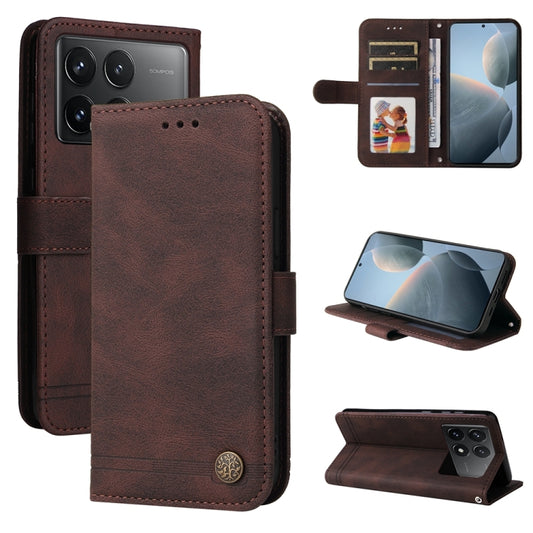 For Xiaomi Redmi K70 / K70 Pro Skin Feel Life Tree Metal Button Leather Phone Case(Brown) - K70 Pro Cases by buy2fix | Online Shopping UK | buy2fix