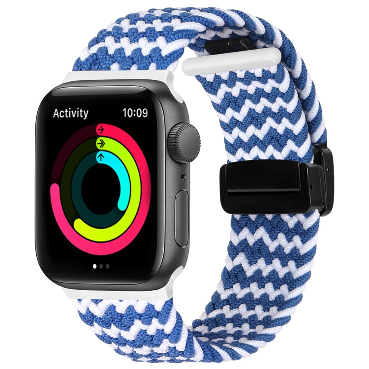 Magnetic Fold Clasp Woven Watch Band For Apple Watch 9 41mm(Blue White) - Watch Bands by buy2fix | Online Shopping UK | buy2fix