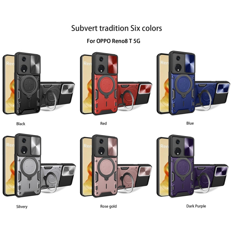 For OPPO Reno8 T 5G CD Texture Sliding Camshield Magnetic Holder Phone Case(Blue) - OPPO Cases by buy2fix | Online Shopping UK | buy2fix