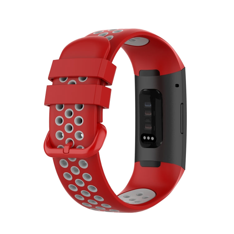 For Fitbit Charge 4 / Charge 3 / Charge 3 SE Watch Button Two Colors Silicone Replacement Strap Watchband(Red Grey) - Watch Bands by buy2fix | Online Shopping UK | buy2fix