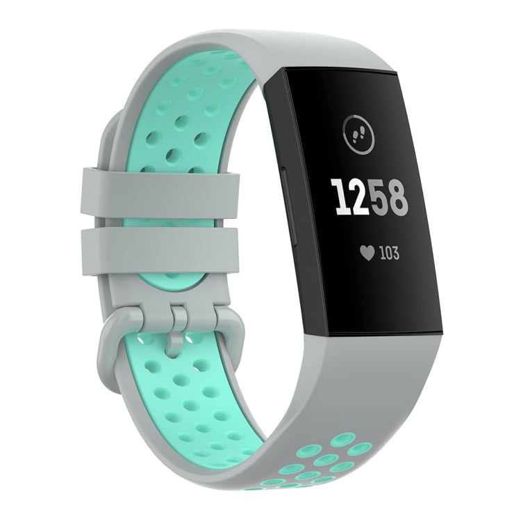 For Fitbit Charge 4 / Charge 3 / Charge 3 SE Watch Button Two Colors Silicone Replacement Strap Watchband(Grey Teal) - Watch Bands by buy2fix | Online Shopping UK | buy2fix