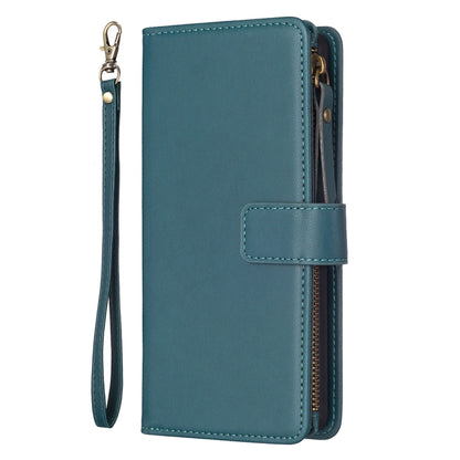 For iPhone 16 Pro Max 9 Card Slots Zipper Wallet Leather Flip Phone Case(Green) - iPhone 16 Pro Max Cases by buy2fix | Online Shopping UK | buy2fix