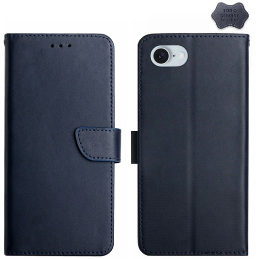 For iPhone 16e Genuine Leather Fingerprint-proof Flip Phone Case(Blue) - iPhone 16e Cases by buy2fix | Online Shopping UK | buy2fix