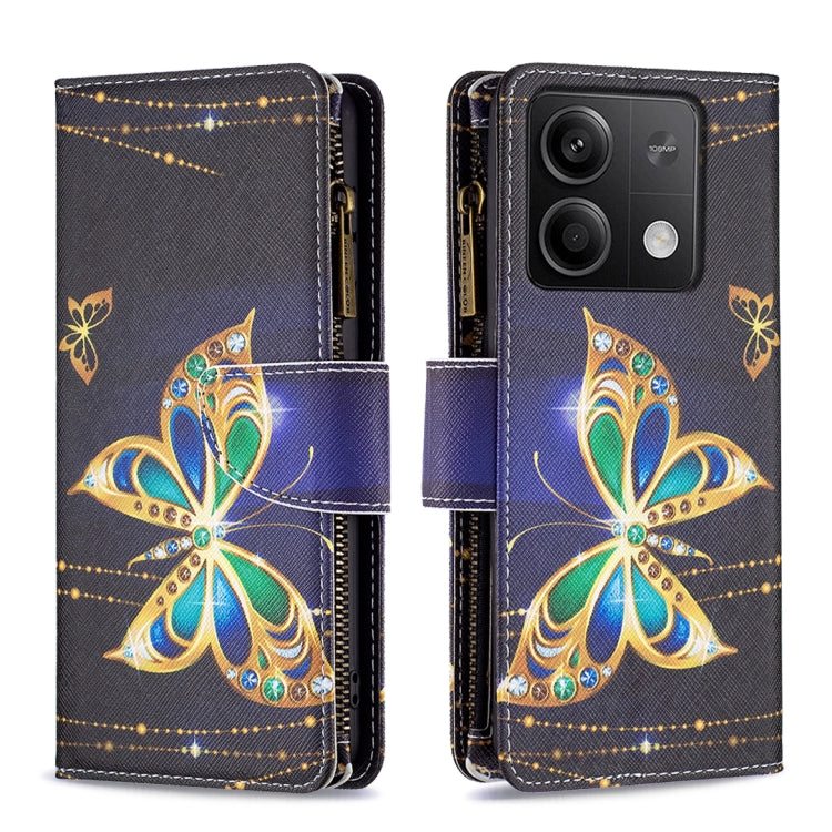 For Xiaomi Redmi Note 13 4G Global Colored Drawing Pattern Zipper Leather Phone Case(Big Butterfly) - Note 13 Cases by buy2fix | Online Shopping UK | buy2fix