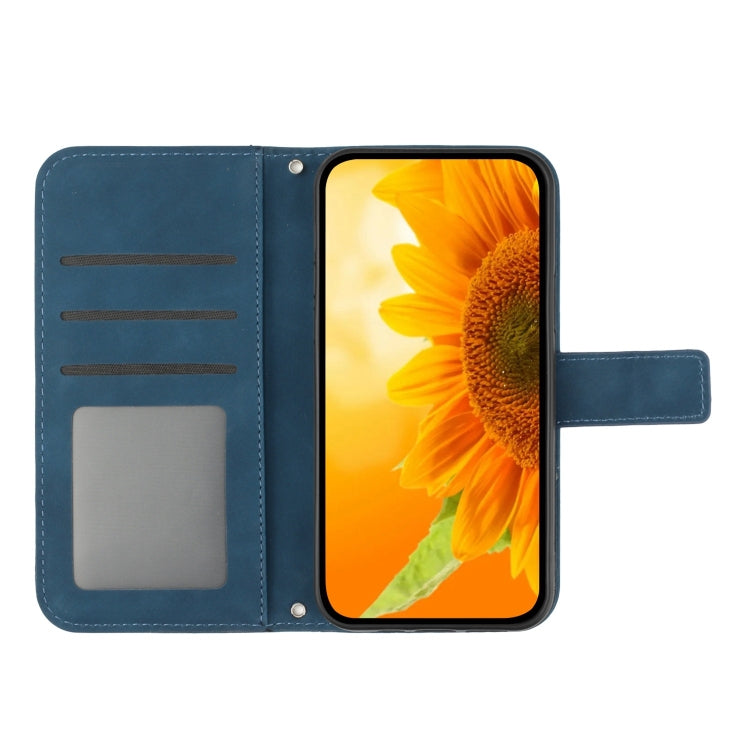 For iPhone SE 2024 Skin Feel Sun Flower Embossed Flip Leather Phone Case with Lanyard(Inky Blue) - More iPhone Cases by buy2fix | Online Shopping UK | buy2fix