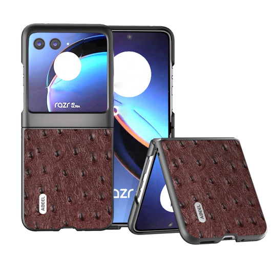 For Motorola Razr 40 Ultra ABEEL Genuine Leather Ostrich Texture Phone Case(Coffee) - Motorola Cases by buy2fix | Online Shopping UK | buy2fix