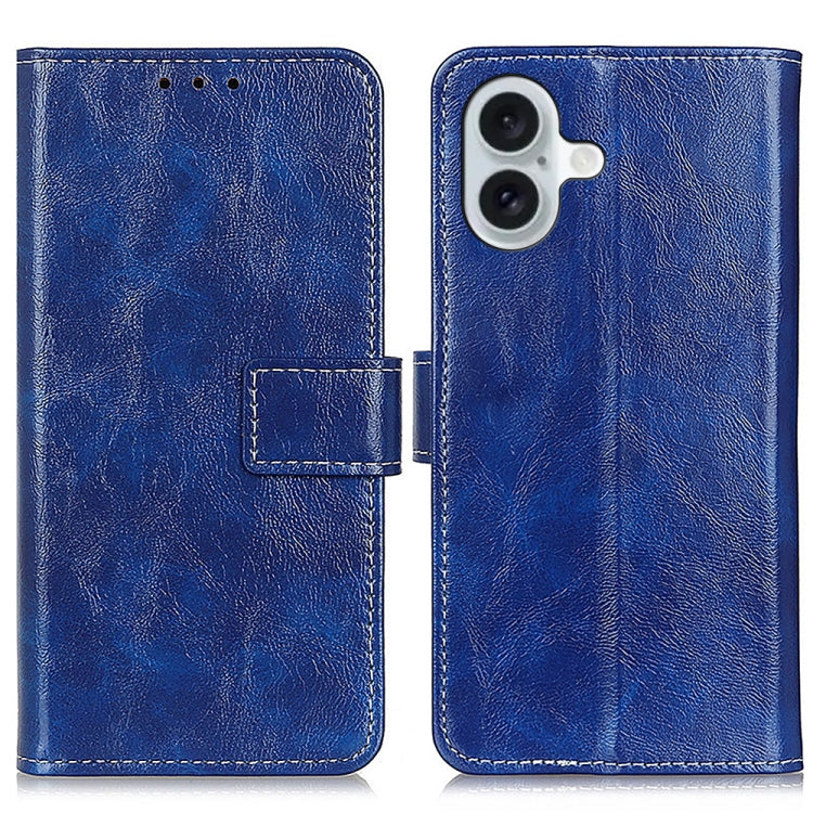 For iPhone 16 Retro Crazy Horse Texture Horizontal Flip Leather Phone Case(Blue) - iPhone 16 Cases by buy2fix | Online Shopping UK | buy2fix