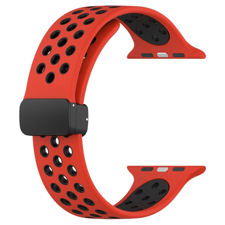 For Apple Watch 4 40mm Magnetic Buckle Silicone Watch Band(Red Black) - Watch Bands by buy2fix | Online Shopping UK | buy2fix