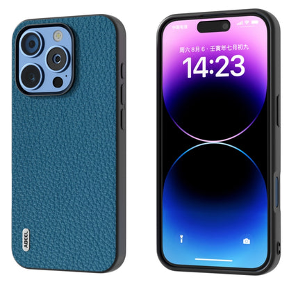 For iPhone 16 Pro Max ABEEL Genuine Leather Litchi Texture Phone Case(Blue) - iPhone 16 Pro Max Cases by buy2fix | Online Shopping UK | buy2fix