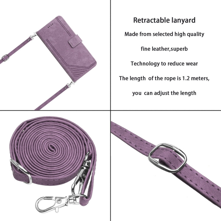 For Infinix Zero 30 4G Skin Feel Stripe Pattern Leather Phone Case with Lanyard(Purple) - Infinix Cases by buy2fix | Online Shopping UK | buy2fix