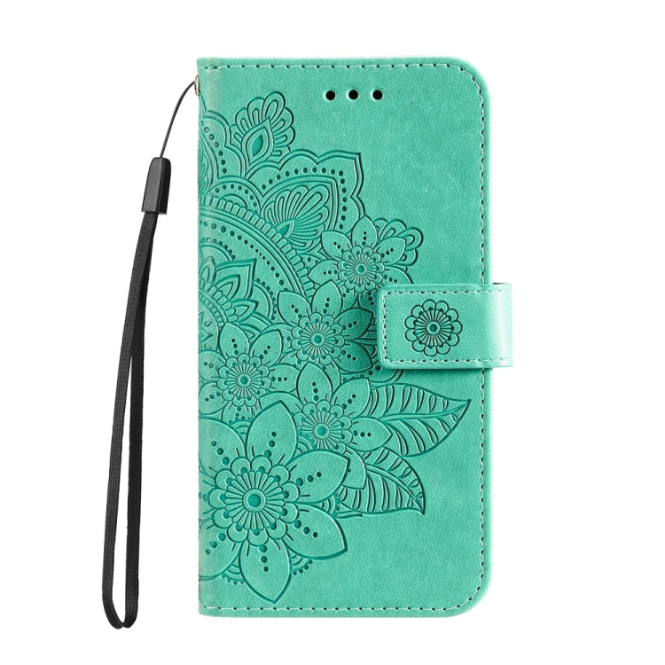 For iPhone 16 Pro Max 7-petal Flowers Embossing Leather Phone Case(Green) - iPhone 16 Pro Max Cases by buy2fix | Online Shopping UK | buy2fix