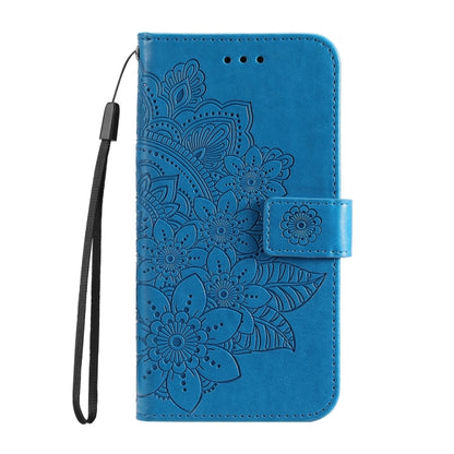 For iPhone 16 Pro Max 7-petal Flowers Embossing Leather Phone Case(Blue) - iPhone 16 Pro Max Cases by buy2fix | Online Shopping UK | buy2fix