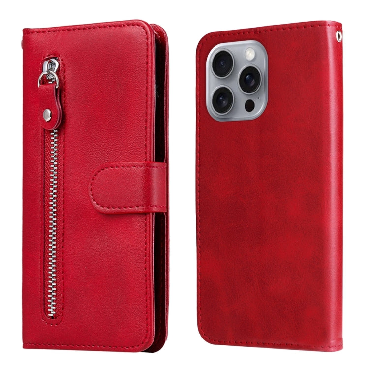 For iPhone 16 Pro Max Fashion Calf Texture Zipper Leather Phone Case(Red) - iPhone 16 Pro Max Cases by buy2fix | Online Shopping UK | buy2fix