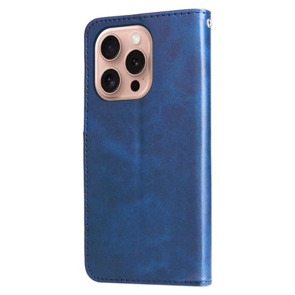 For iPhone 16 Pro Fashion Calf Texture Zipper Leather Phone Case(Blue) - iPhone 16 Pro Cases by buy2fix | Online Shopping UK | buy2fix