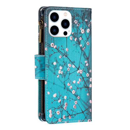 For iPhone 16 Pro Colored Drawing Pattern Zipper Phone Leather Case(Plum Blossom) - iPhone 16 Pro Cases by buy2fix | Online Shopping UK | buy2fix