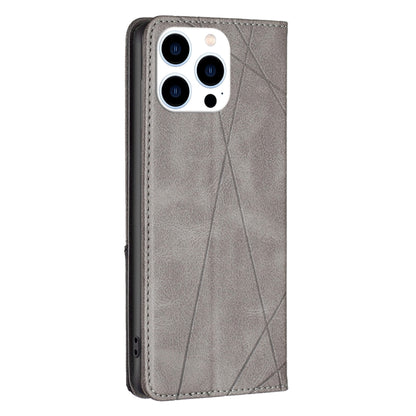 For iPhone 16 Pro Max Rhombus Texture Magnetic Leather Phone Case(Grey) - iPhone 16 Pro Max Cases by buy2fix | Online Shopping UK | buy2fix