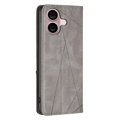 For iPhone 16 Rhombus Texture Magnetic Leather Phone Case(Grey) - iPhone 16 Cases by buy2fix | Online Shopping UK | buy2fix