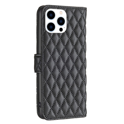 For iPhone 16 Pro Diamond Lattice Wallet Flip Leather Phone Case(Black) - iPhone 16 Pro Cases by buy2fix | Online Shopping UK | buy2fix