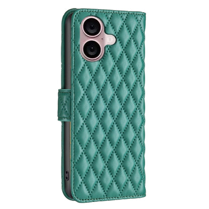 For iPhone 16 Diamond Lattice Wallet Flip Leather Phone Case(Green) - iPhone 16 Cases by buy2fix | Online Shopping UK | buy2fix