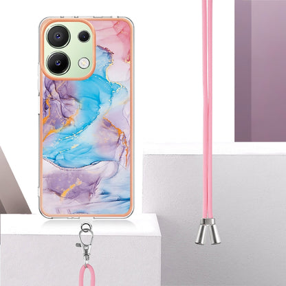 For Xiaomi Redmi Note 13 4G Global Electroplating IMD TPU Phone Case with Lanyard(Blue Marble) - Note 13 Cases by buy2fix | Online Shopping UK | buy2fix