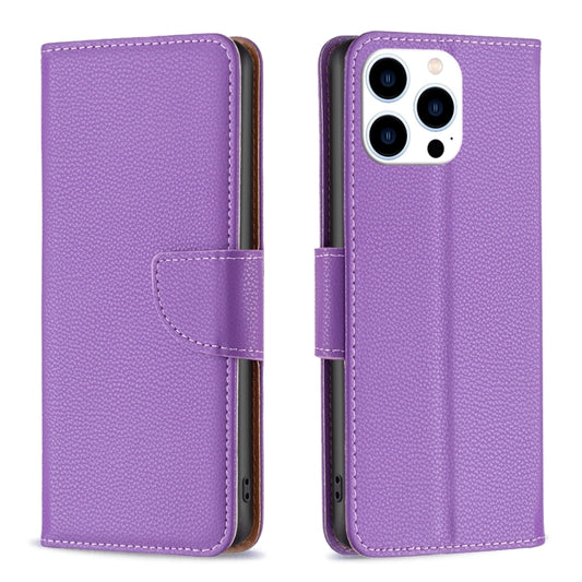 For iPhone 16 Pro Litchi Texture Pure Color Flip Leather Phone Case(Purple) - iPhone 16 Pro Cases by buy2fix | Online Shopping UK | buy2fix