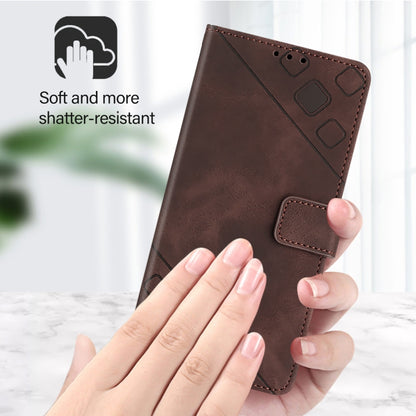 For iPhone 16 Skin-feel Embossed Leather Phone Case(Brown) - iPhone 16 Cases by buy2fix | Online Shopping UK | buy2fix