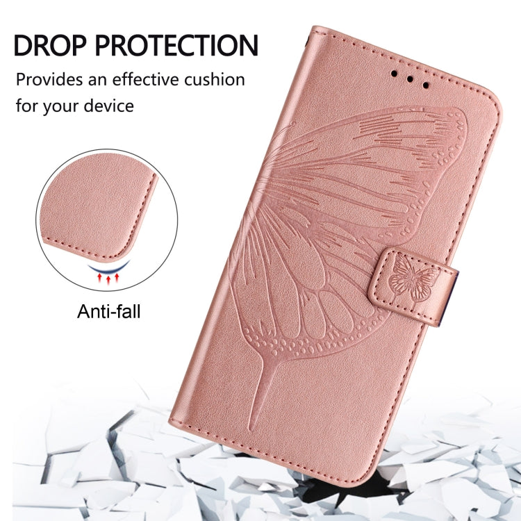 For iPhone 16 Pro Embossed Butterfly Leather Phone Case(Rose Gold) - iPhone 16 Pro Cases by buy2fix | Online Shopping UK | buy2fix